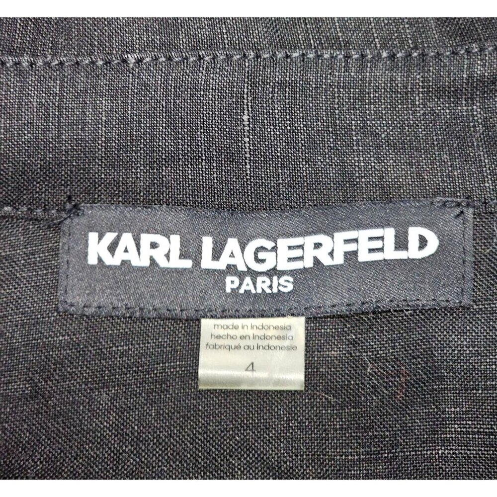 Karl Lagerfeld Paris Women's Black Linen Blend Logo Tape Shirtdress Sz 4 2444 - Picture 7 of 16